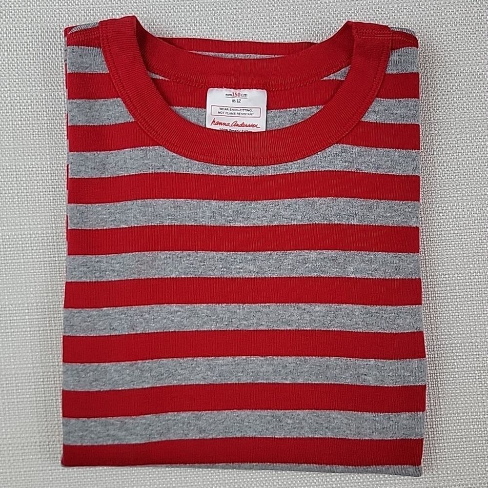 Hanna Andersson striped red and gray‎ organic cotton pajama top Kid 12